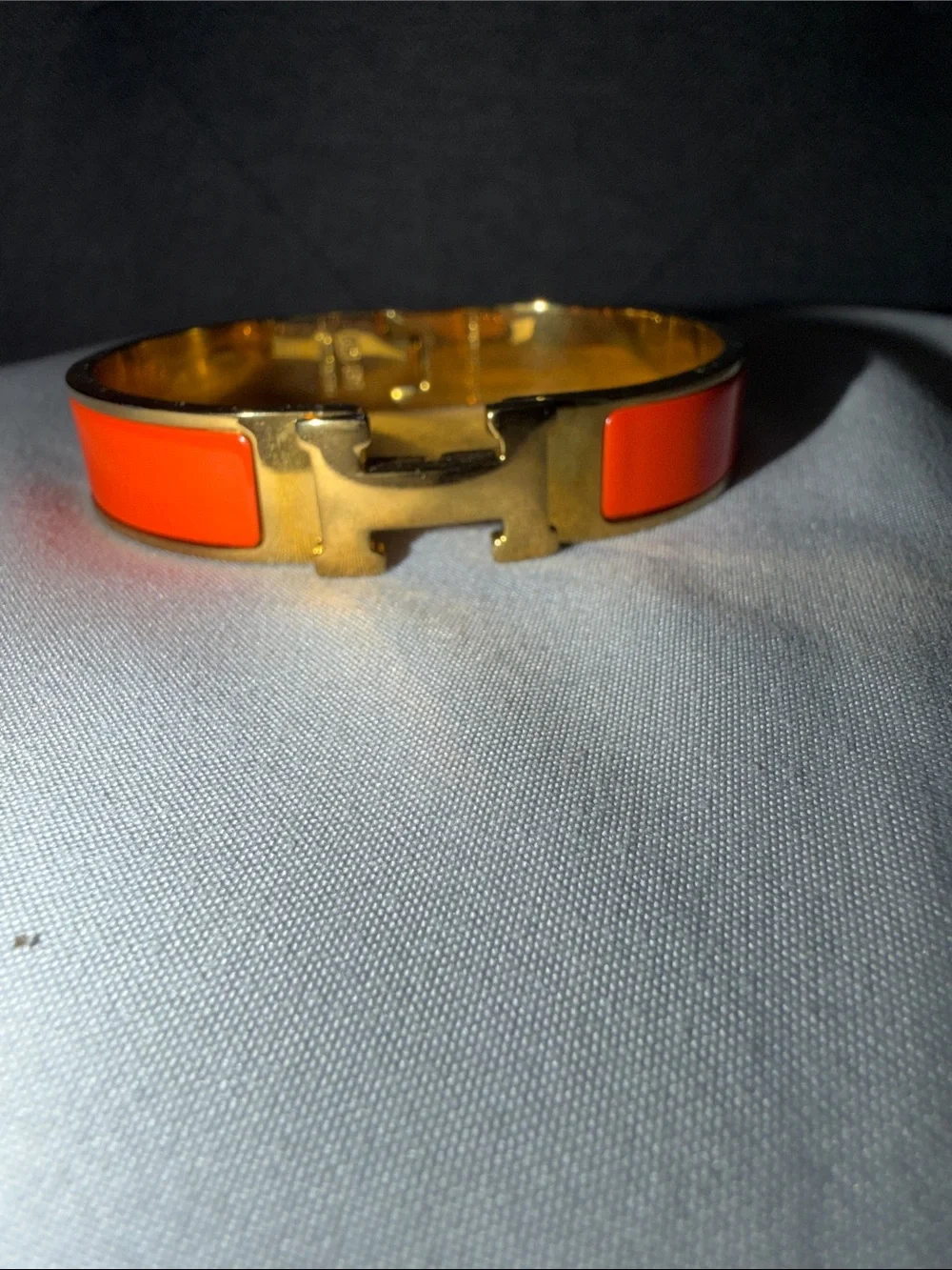 Hermes Gold Tone Bracelet with Orange Enamel Accents preowned